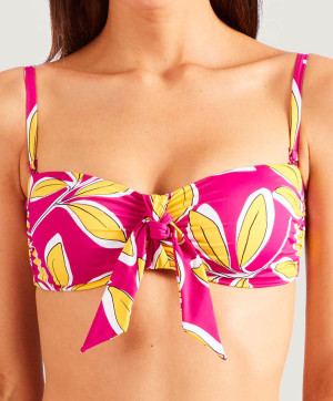Haut de maillot de bain bandeau coque amovible Danse de feuilles Hawaien rose Aubade Bain PV06 O HARO